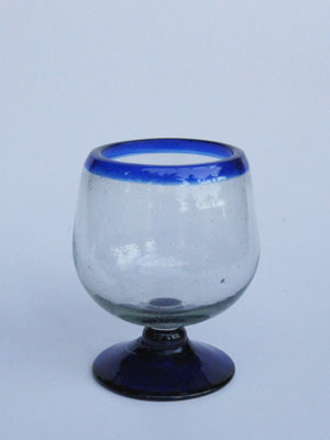 Wholesale MEXICAN GLASSWARE / Cobalt Blue Rim 8 oz Cognac Glasses  / Enjoy cognac or any other liquor straight with these stemless balloon glasses. They come adorned with a classy cobalt blue rim. 